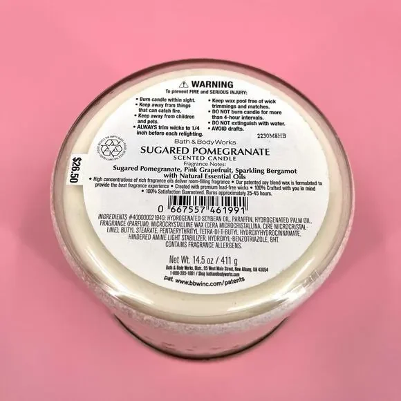 Land of Sweets 3 Wick Candle Bath and Body Works Sugared Pomegranate 14.5 oz - Picture 3 of 3